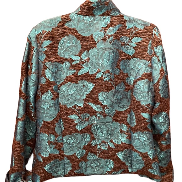 Joni B. Woman’s Brocade turquoise and brown blazer, size medium - Picture 2 of 11